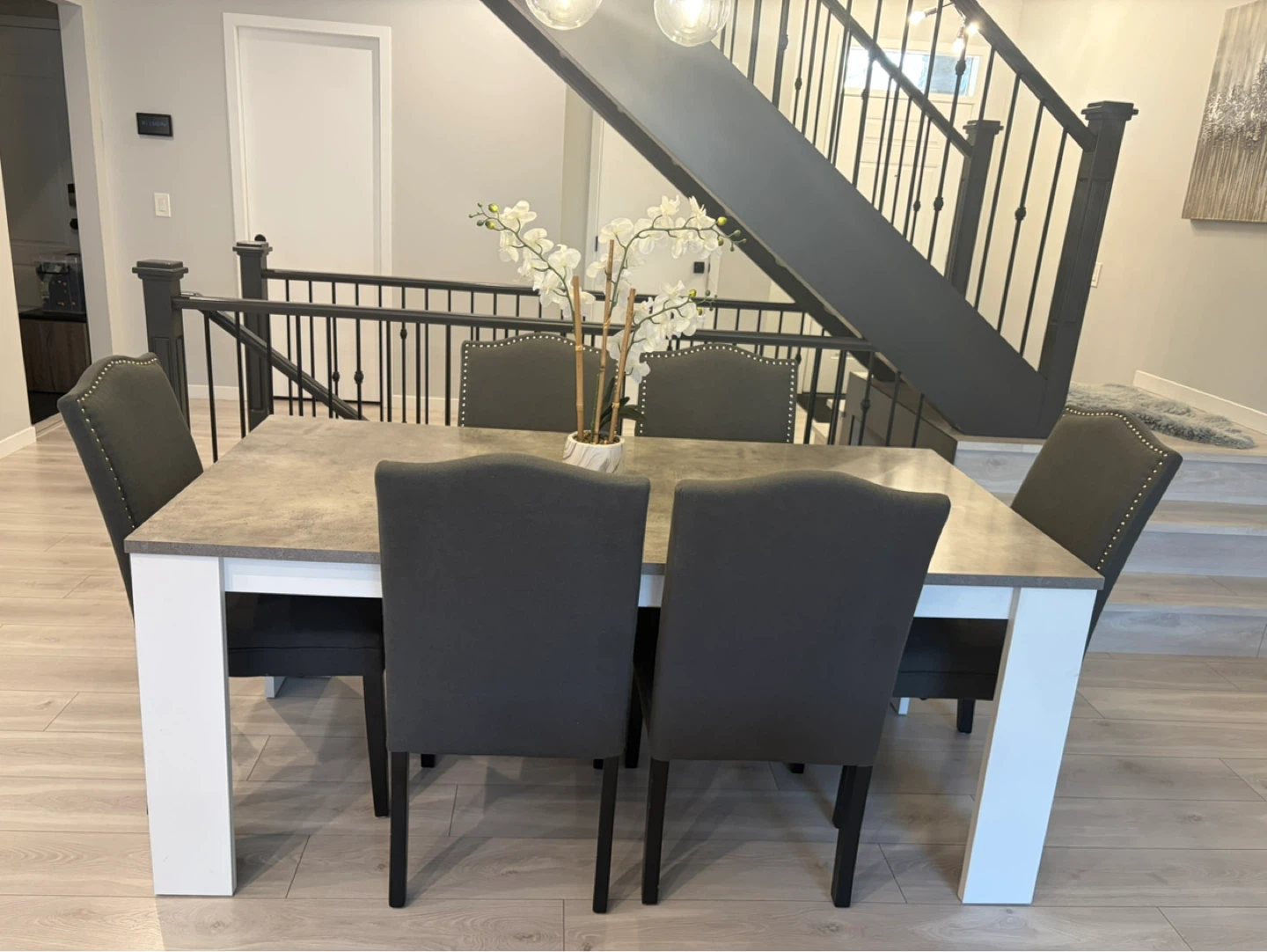 Grey Concrete Look Dining Table with 6 Chairs - photo 3