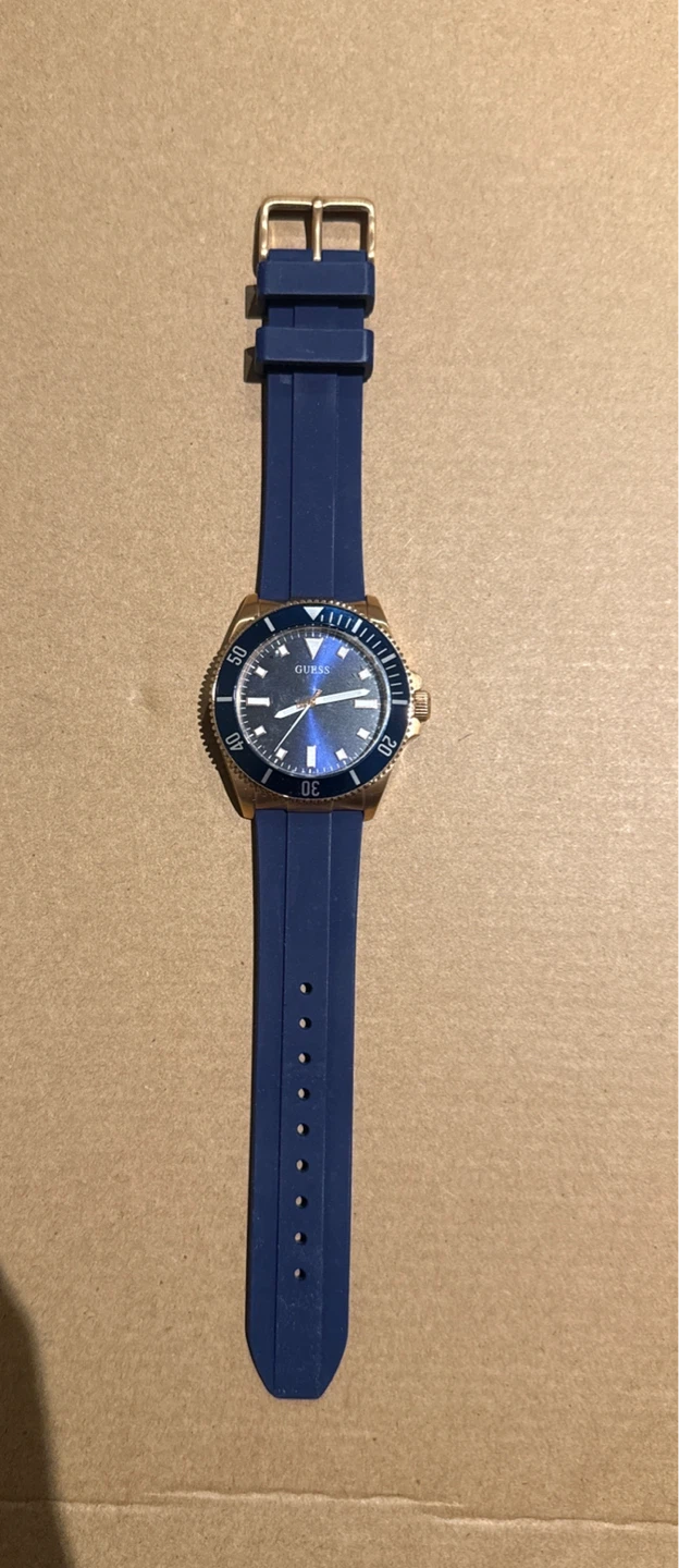 Guess Rose Gold Tone Blue Silicone Dive Watch