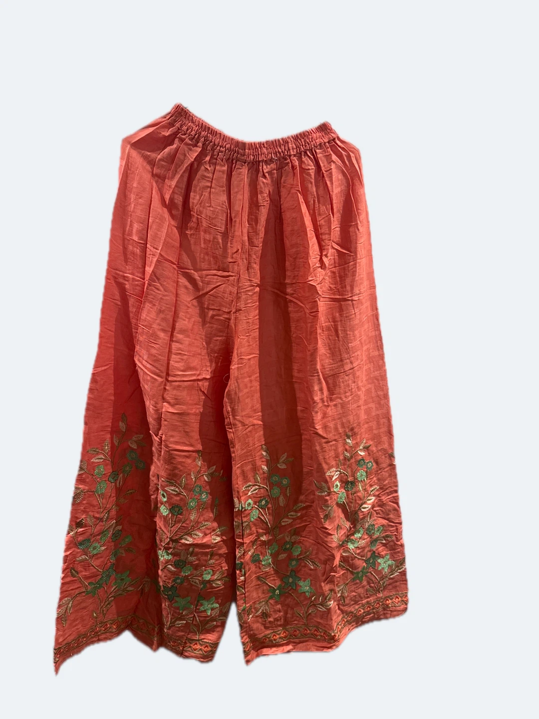 Coral Embroidered Palazzo Pants
