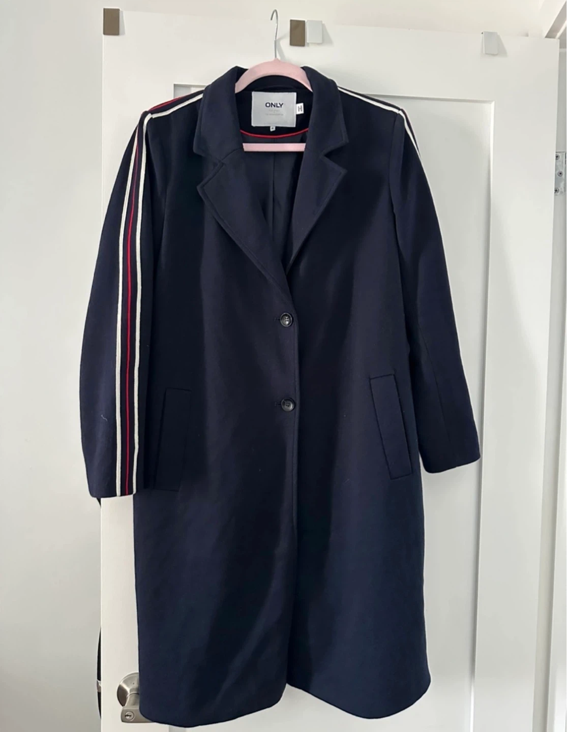 ONLY Navy Coat with Striped Sleeves