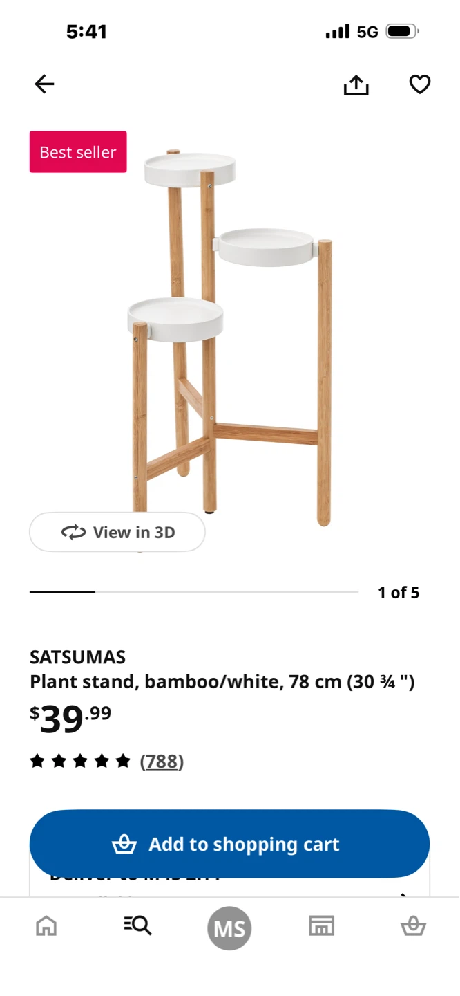 IKEA SATSUMAS Plant Stand, Bamboo/White, 78 cm