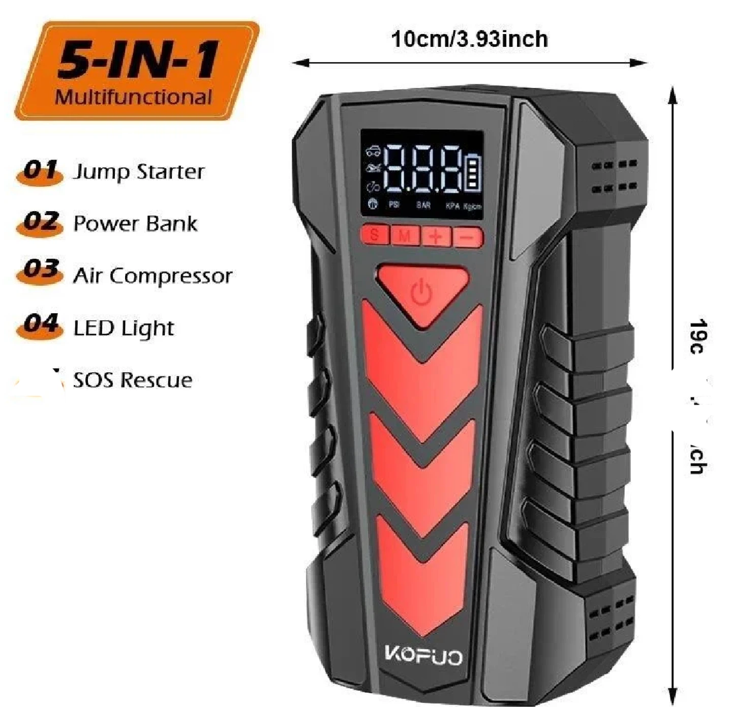 KOFUO 5-in-1 Multifunctional Jump Starter and Air Compressor - photo 2