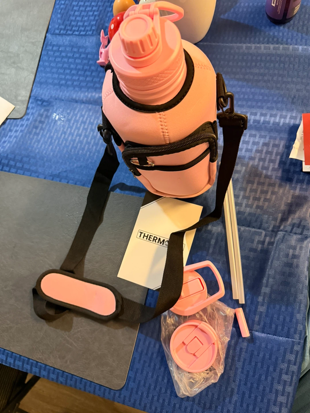 Thermosis Pink Water Bottle with Neoprene Sleeve and Straw Lid - photo 2