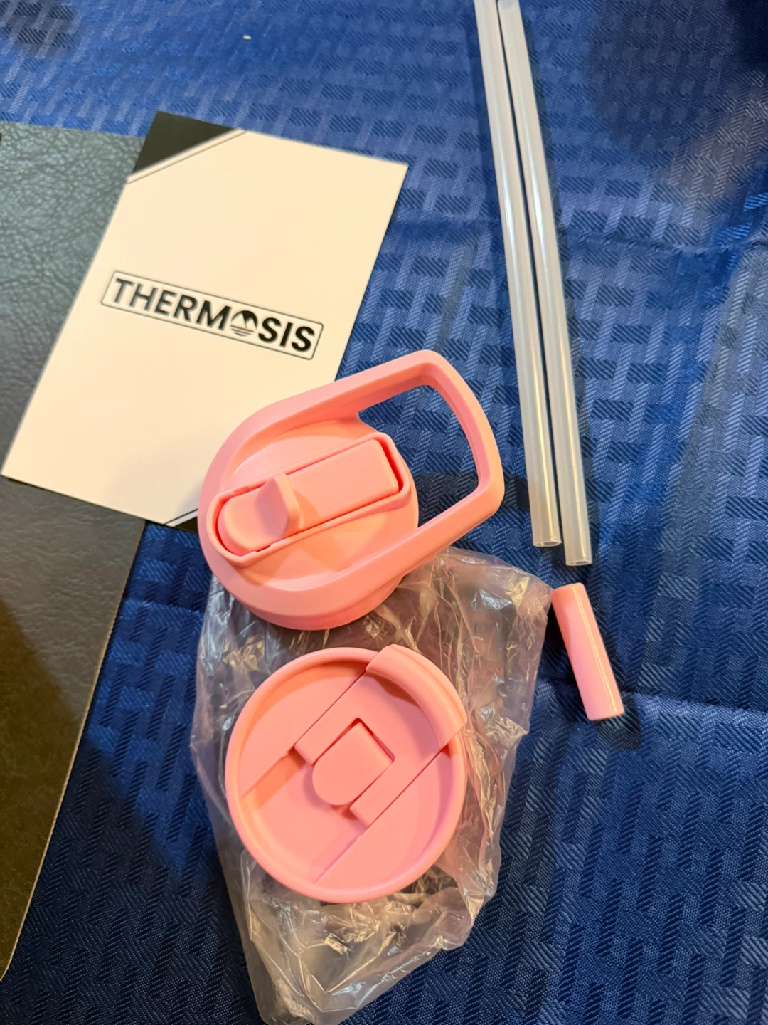 Thermosis Pink Water Bottle with Neoprene Sleeve and Straw Lid