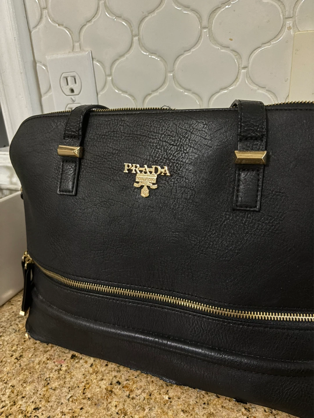 Black Faux Prada Leather Tote Bag