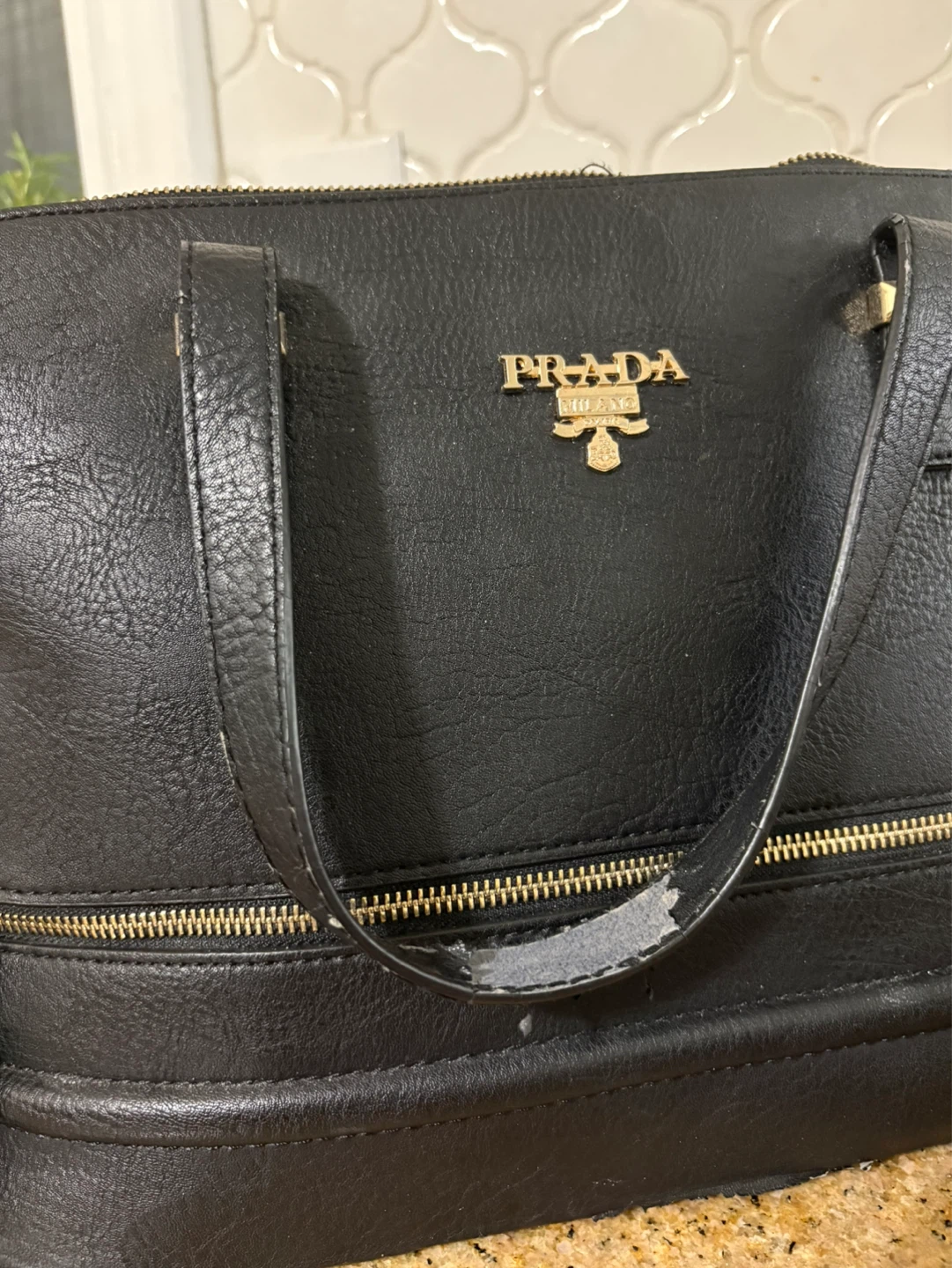 Black Faux Prada Leather Tote Bag - photo 4