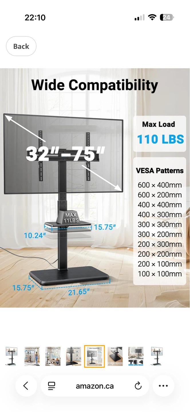Perlesmith Floor TV Stand with Mount & Rolling Base - photo 3