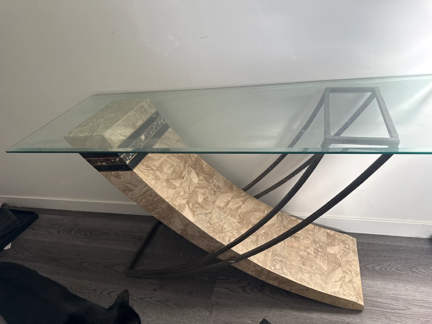 Glass Console Table with Marble Accent