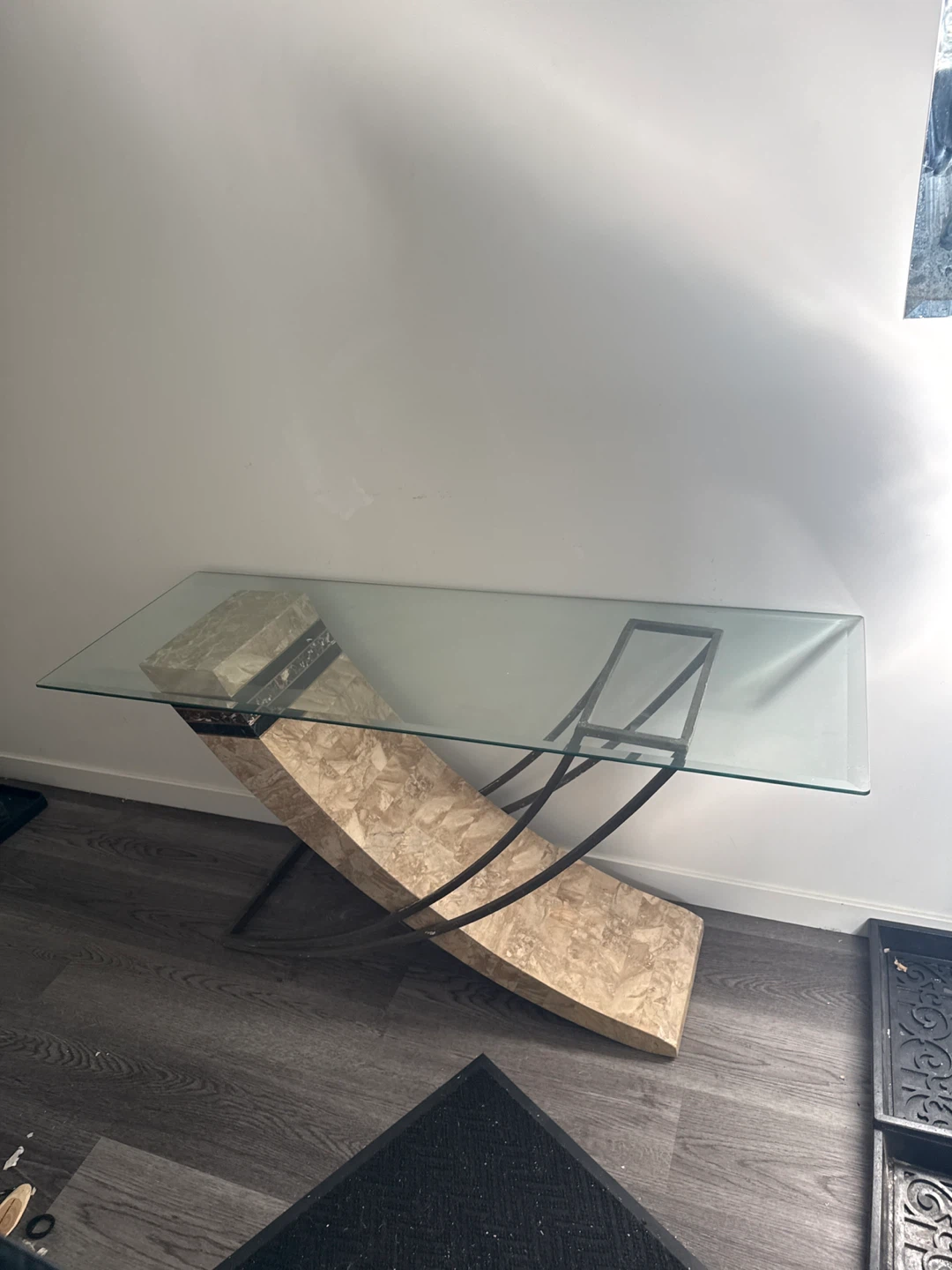 Glass Console Table with Marble Accent - photo 2