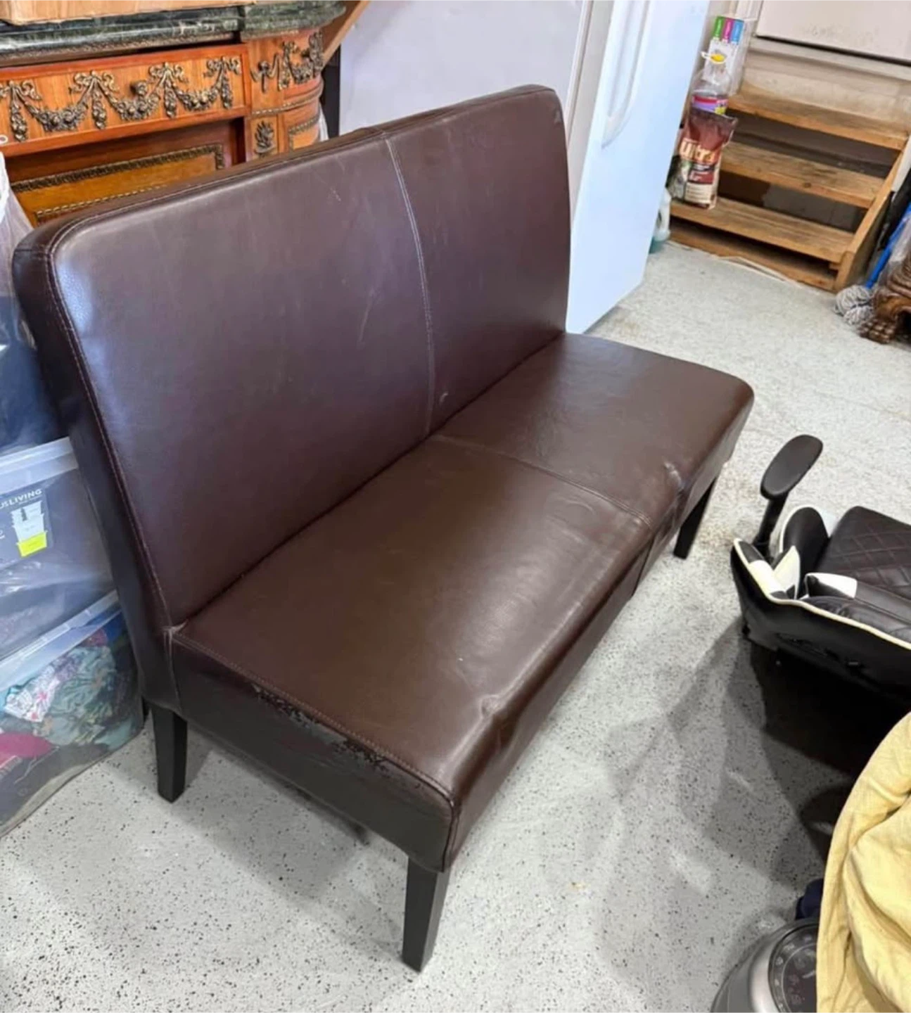 Brown Faux Leather Loveseat