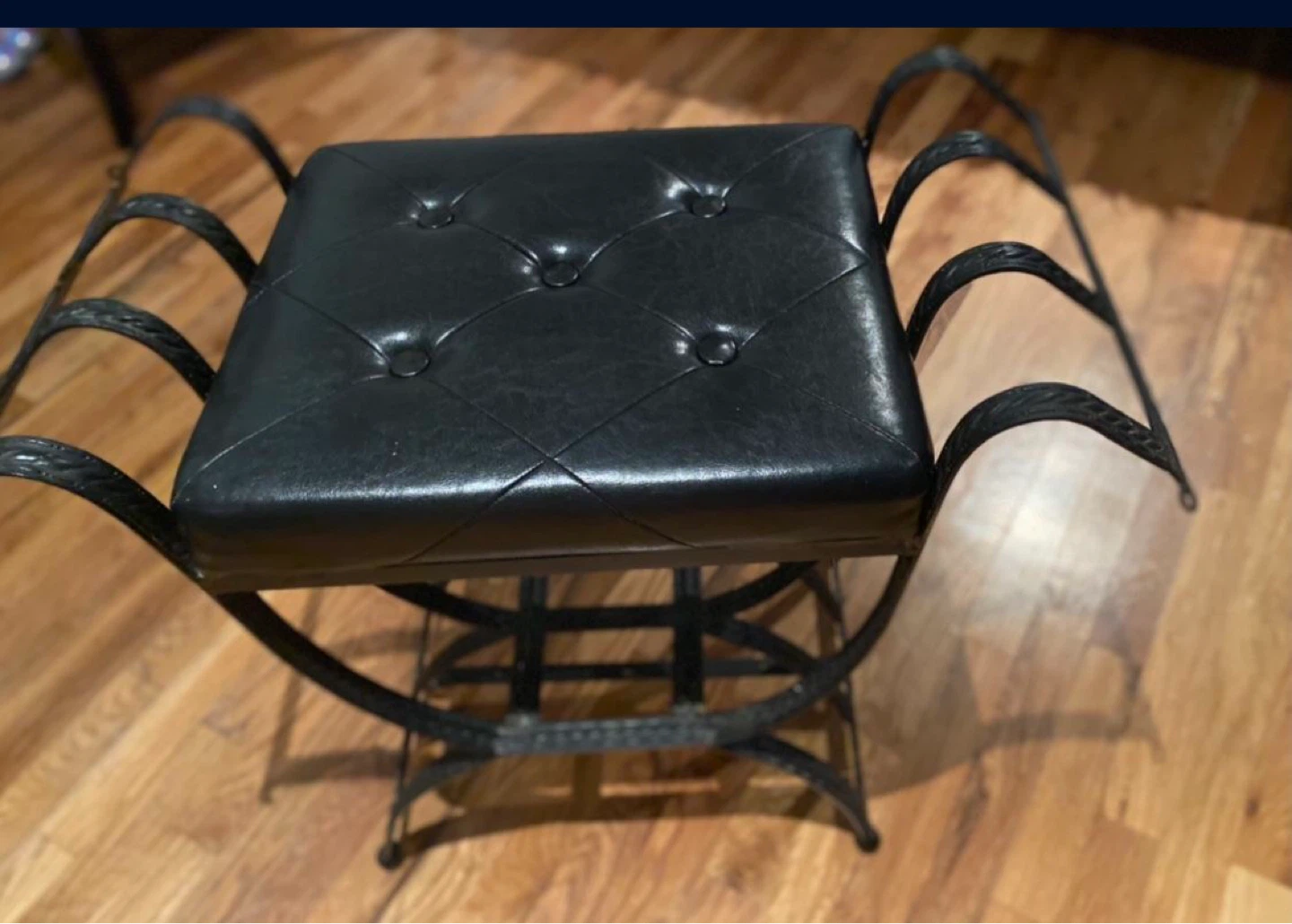 Vintage Tufted Leather and Iron Bench with Tassels - photo 2