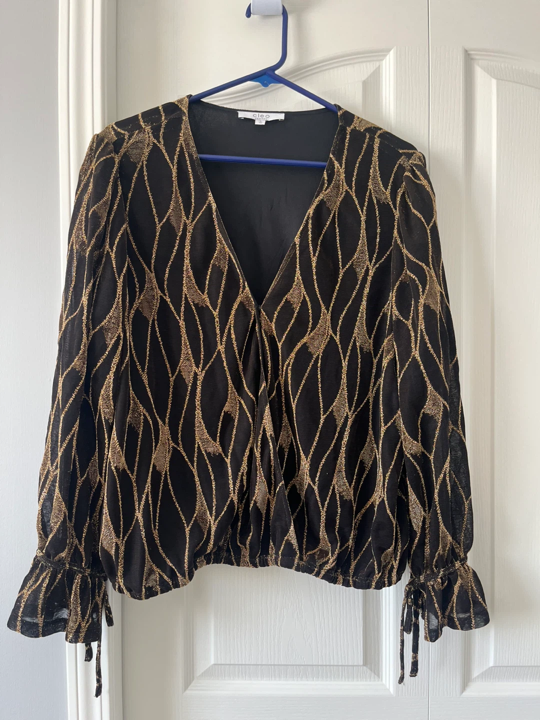 Cleo Petites Black & Gold Sparkle Print Blouse XL