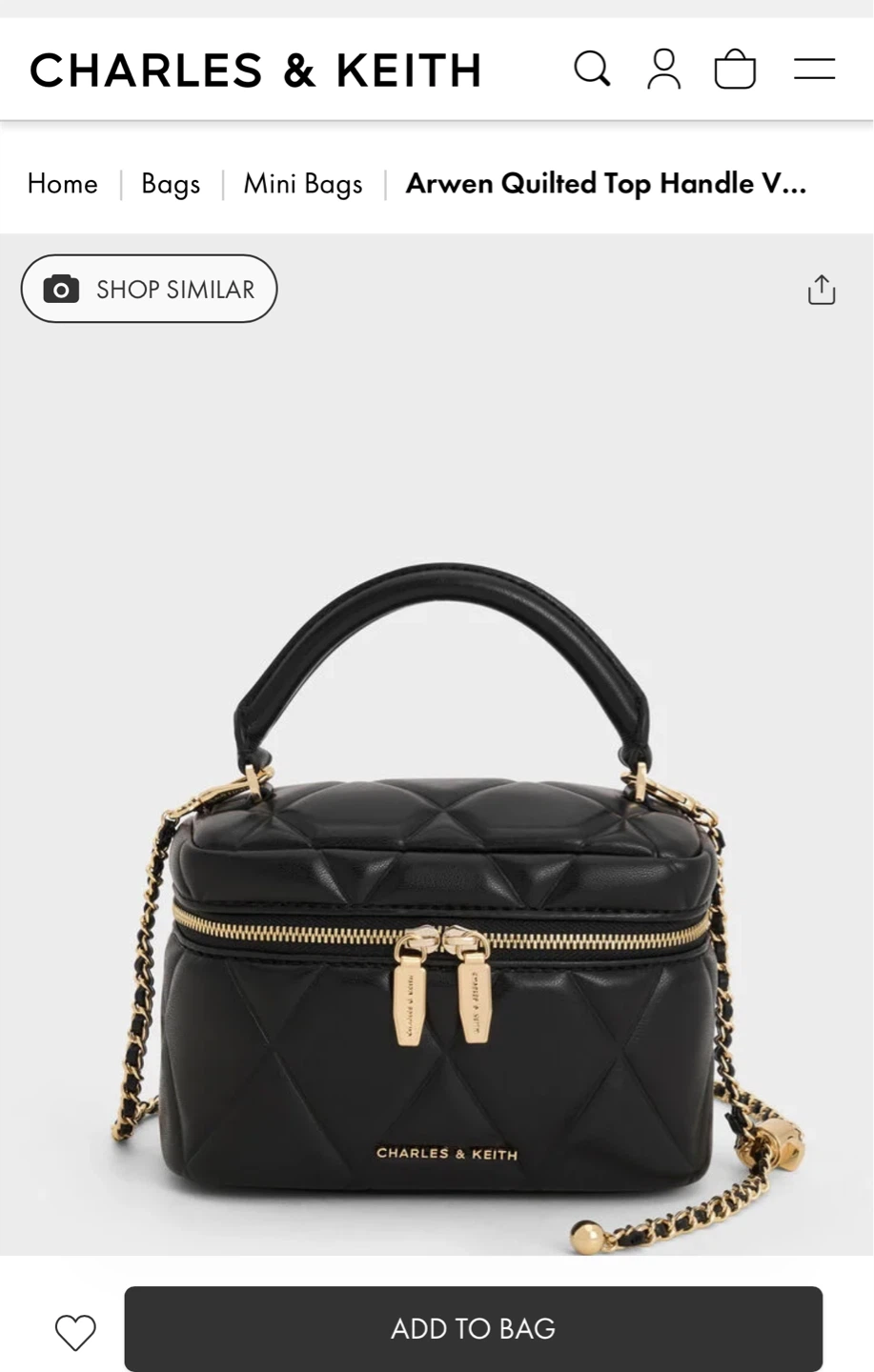 Charles & Keith Arwen Quilted Top Handle Vanity Bag