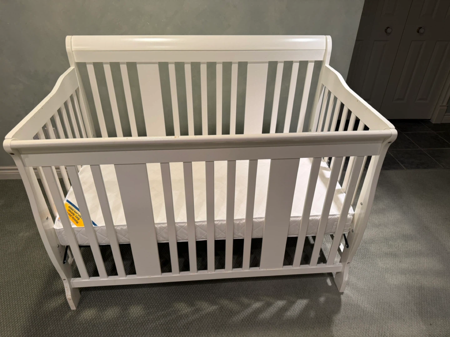 White Baby Crib with Mattress