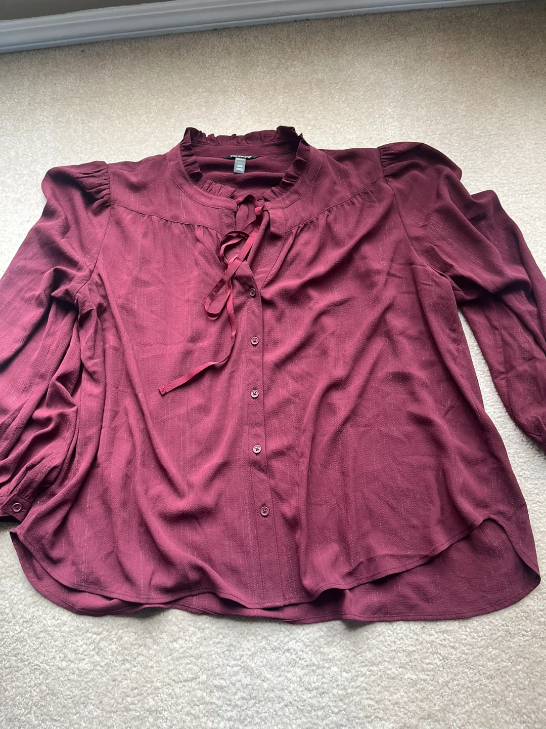 DKNY Burgundy Ruffle Neck Blouse - XX-Large - photo 2