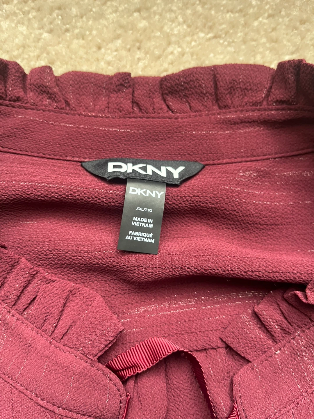 DKNY Burgundy Ruffle Neck Blouse - XX-Large - photo 3