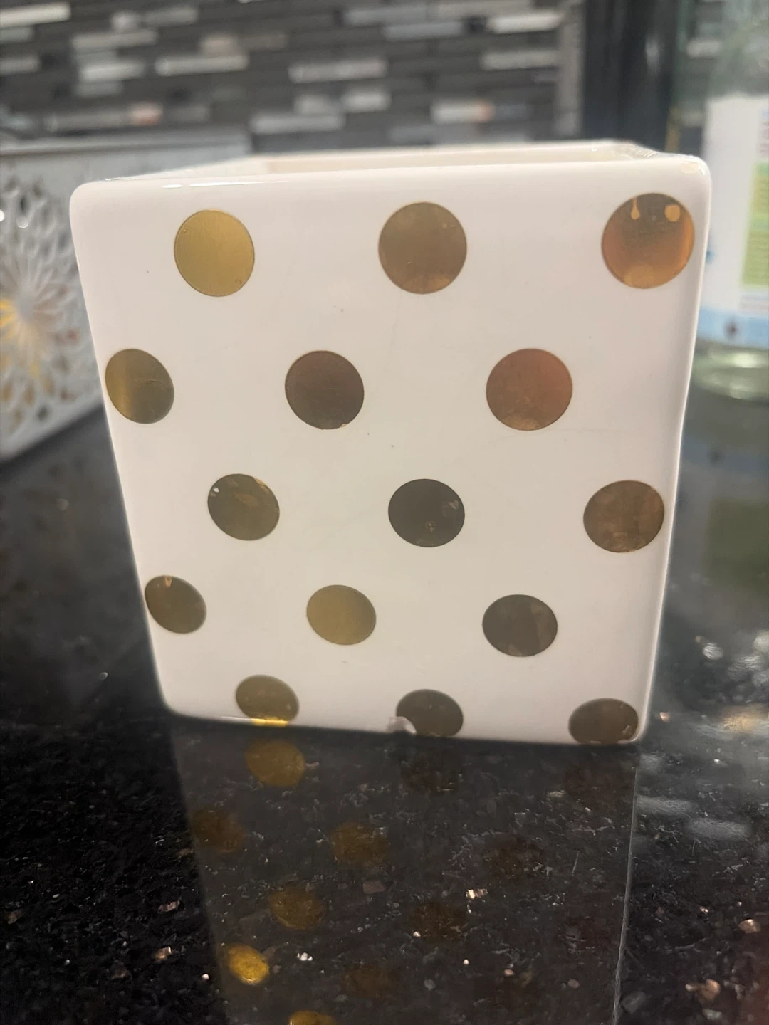 Hazel & Co. White Ceramic Gold Polka Dot Pot