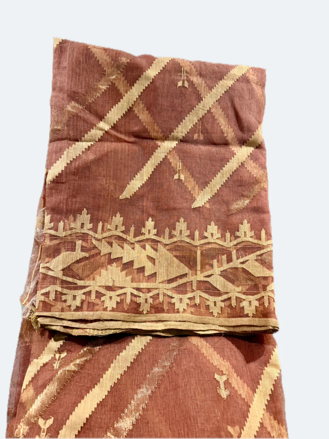 Brown Woven Fabric Scarf with Geometric Pattern