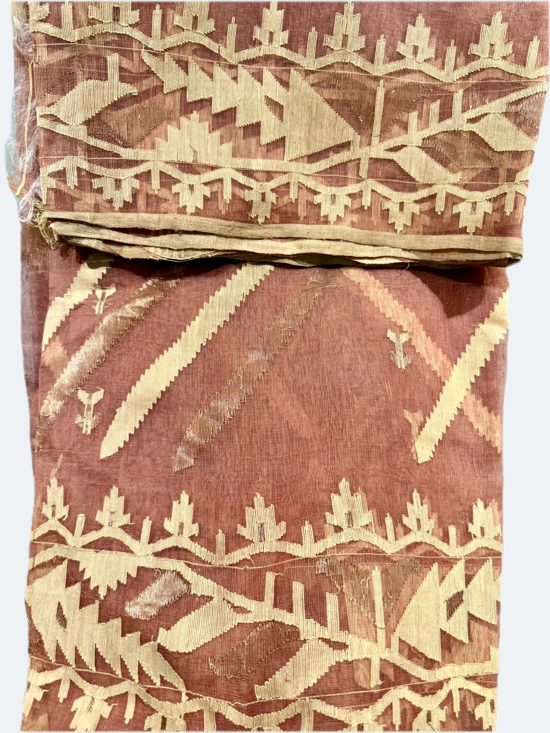 Brown Woven Fabric Scarf with Geometric Pattern - photo 2