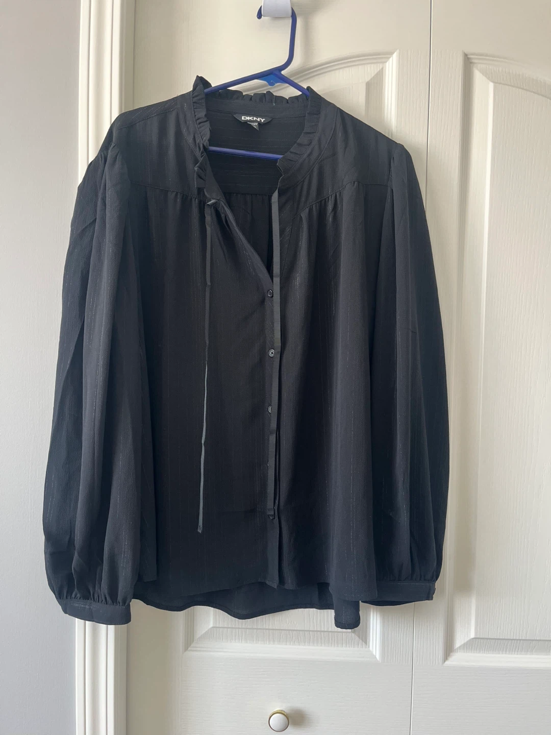 DKNY Black Striped Blouse XXL