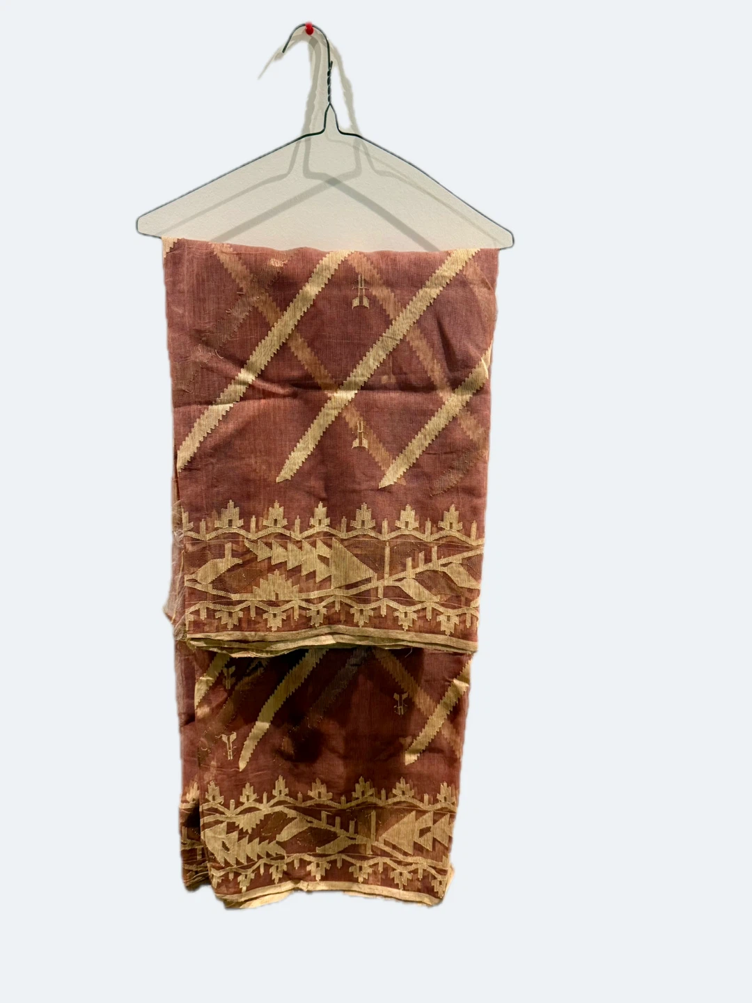 Brown Woven Fabric Scarf with Geometric Pattern - photo 3