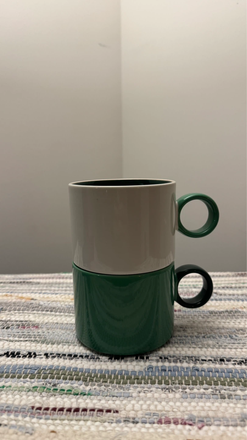 Set of 2 Ceramic Mugs - White & Green - photo 2