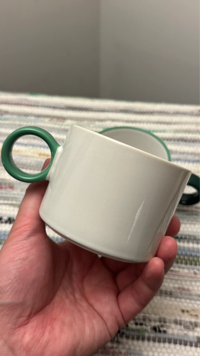 Set of 2 Ceramic Mugs - White & Green - photo 3