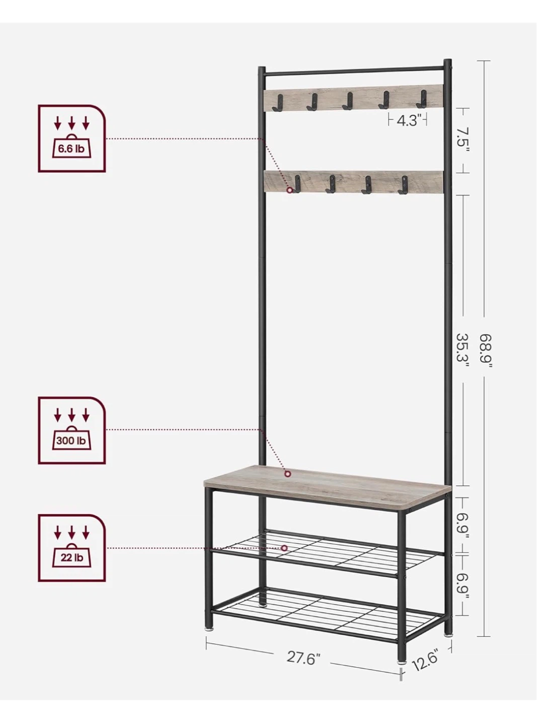 Hall Tree Entryway Organizer with Shoe Rack - photo 2