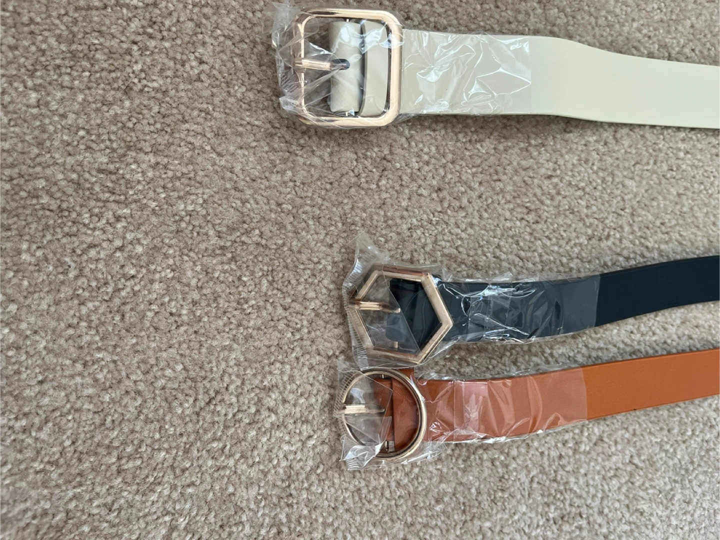 Set of 3 Women's Fashion Belts - Cream, Black, Tan - photo 2