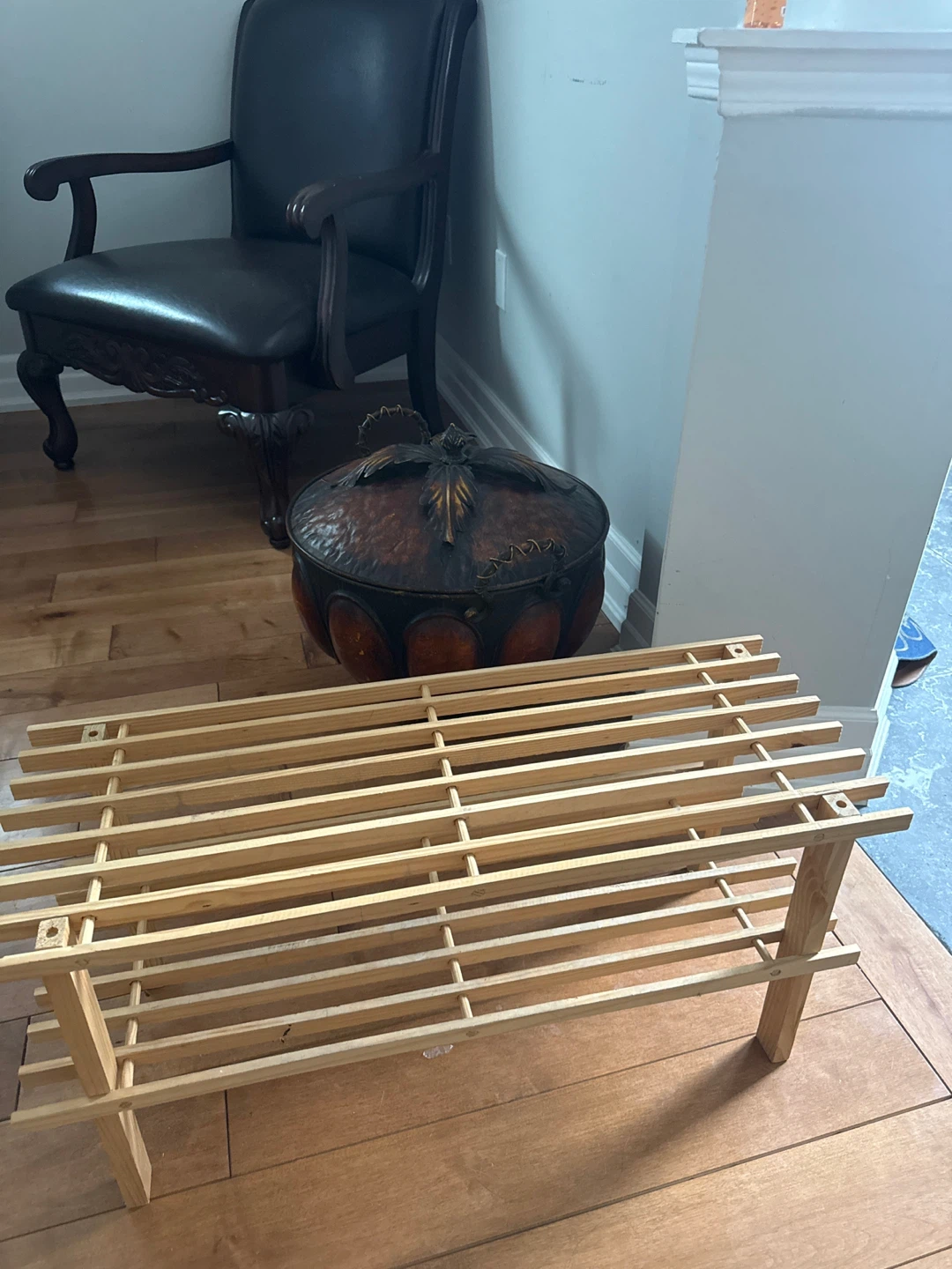 Wooden Slat Shoe Rack Bench