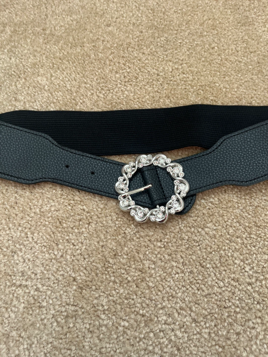 Cleo Black Elastic Belt with Rhinestone Buckle