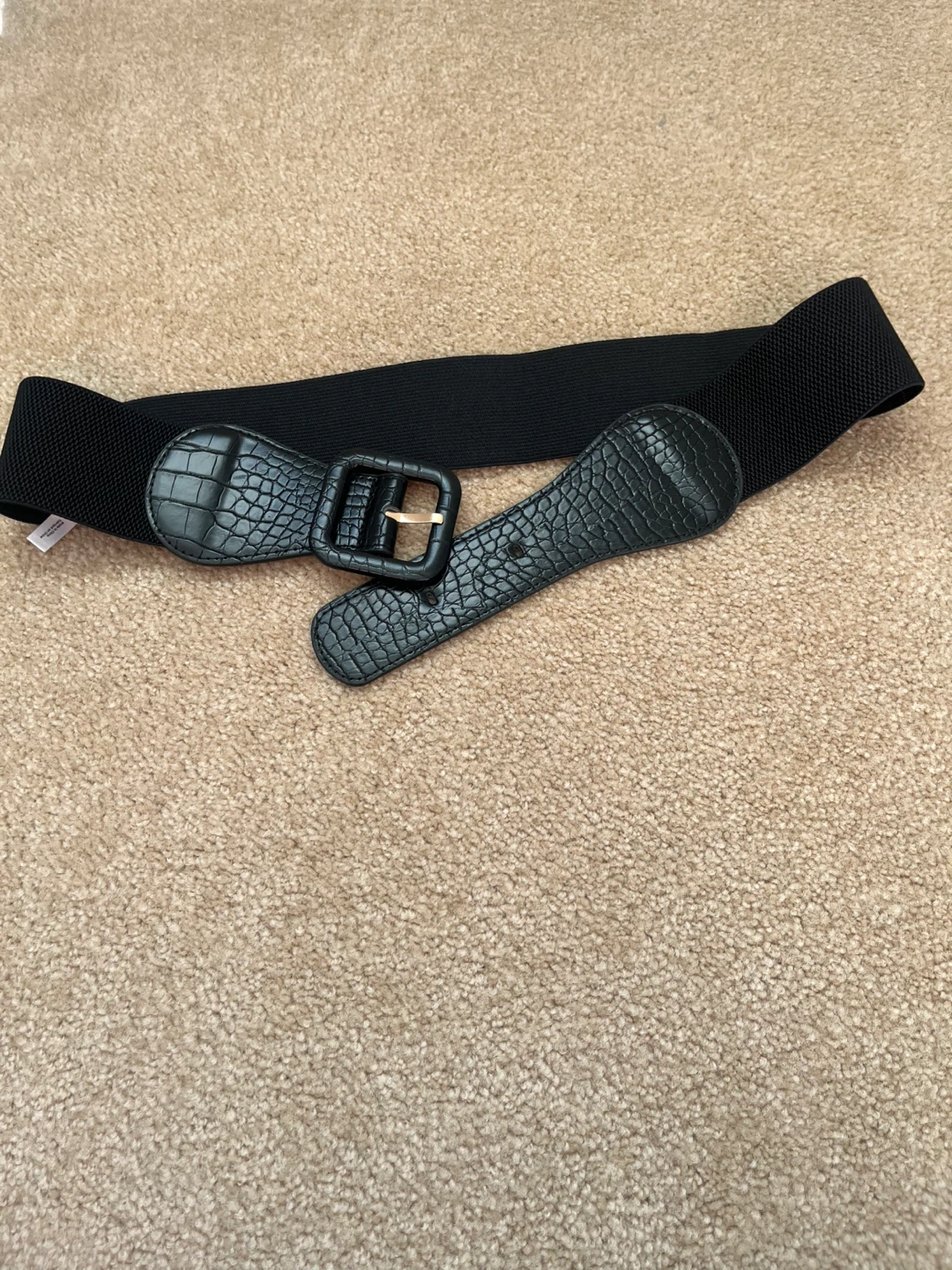 Cleo Black Elastic Belt with Faux Crocodile Detail