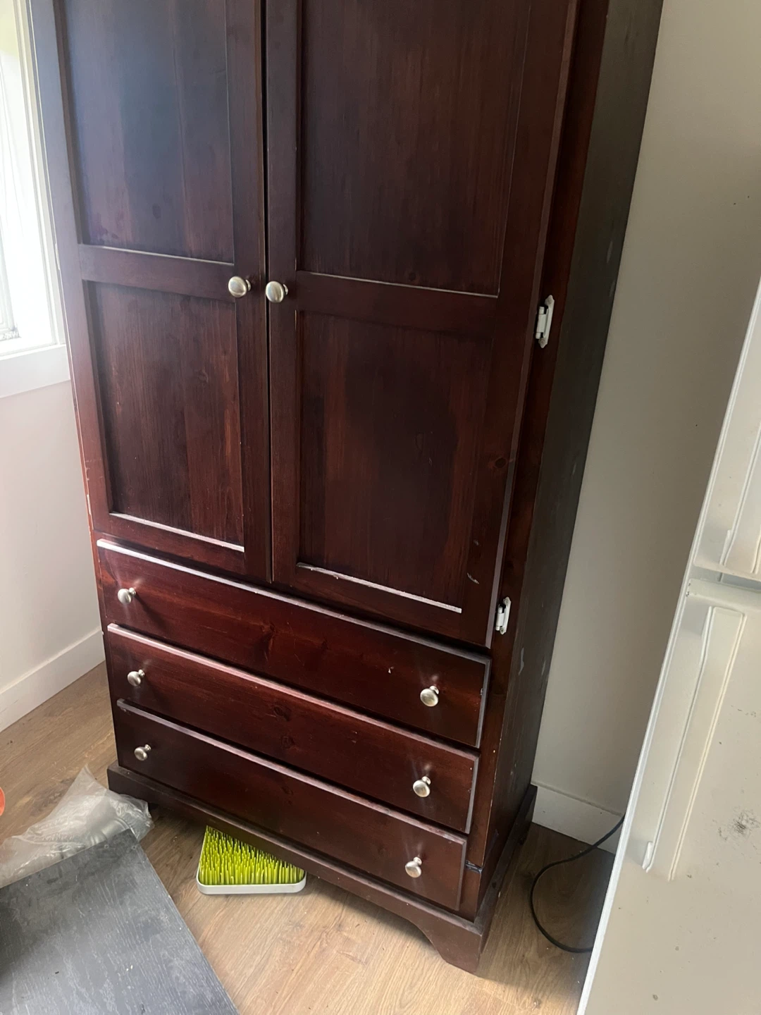 Dark Wood Armoire with Drawers