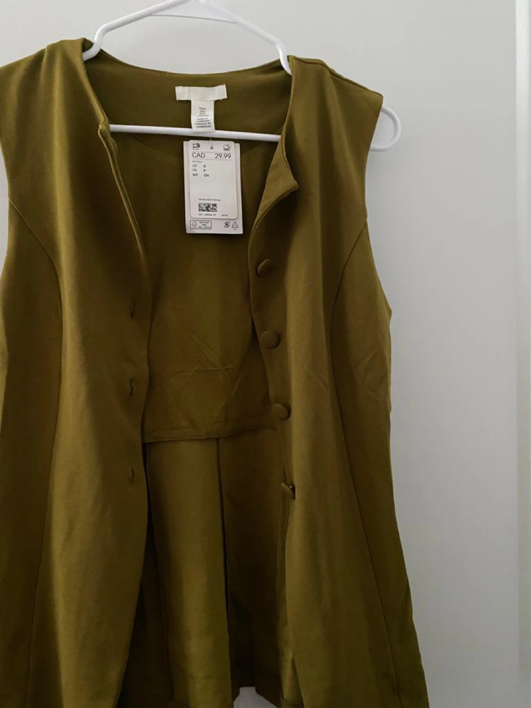 H&M Olive Green Sleeveless Button-Up Vest - photo 4