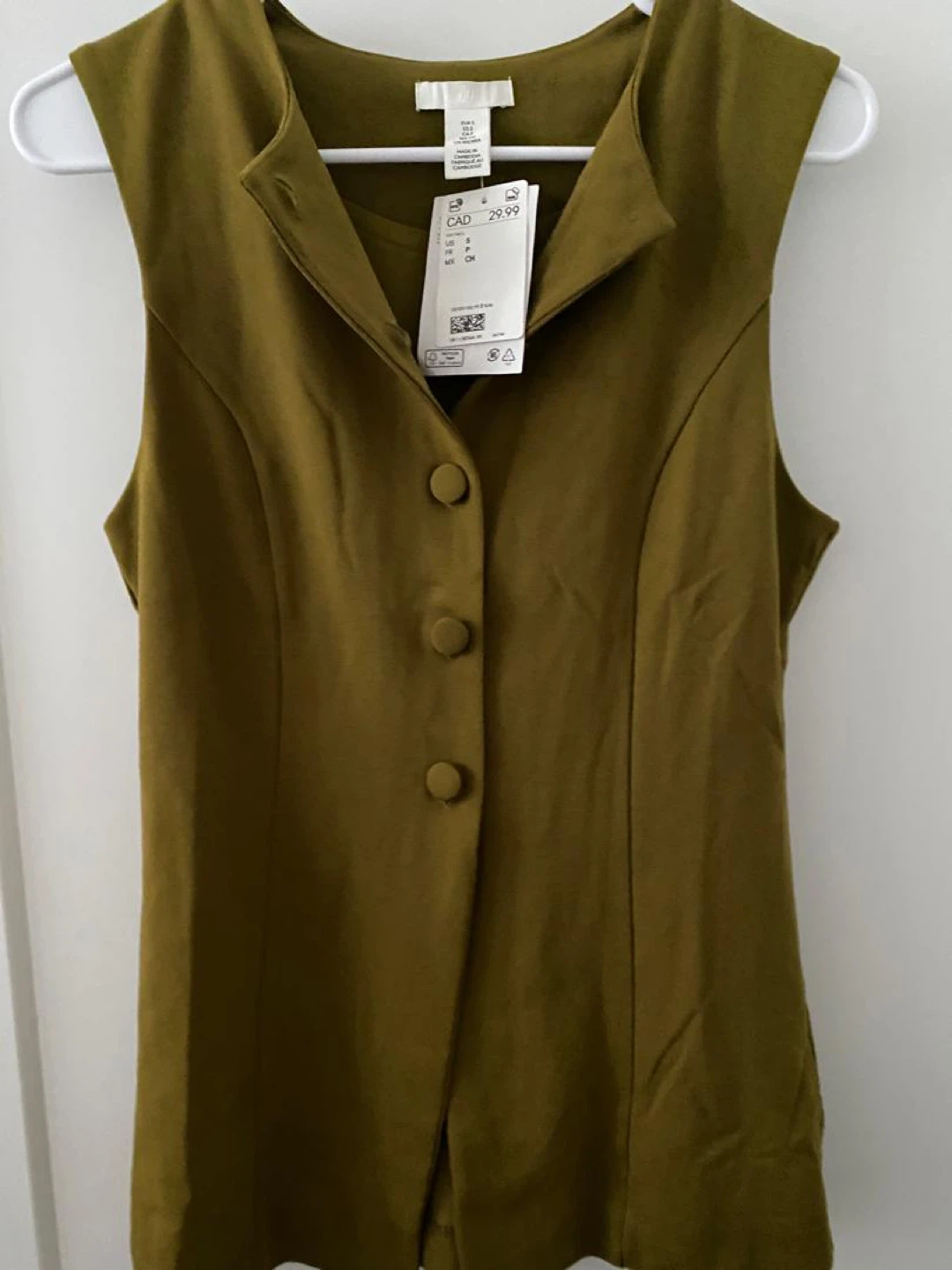 H&M Olive Green Sleeveless Button-Up Vest - photo 2