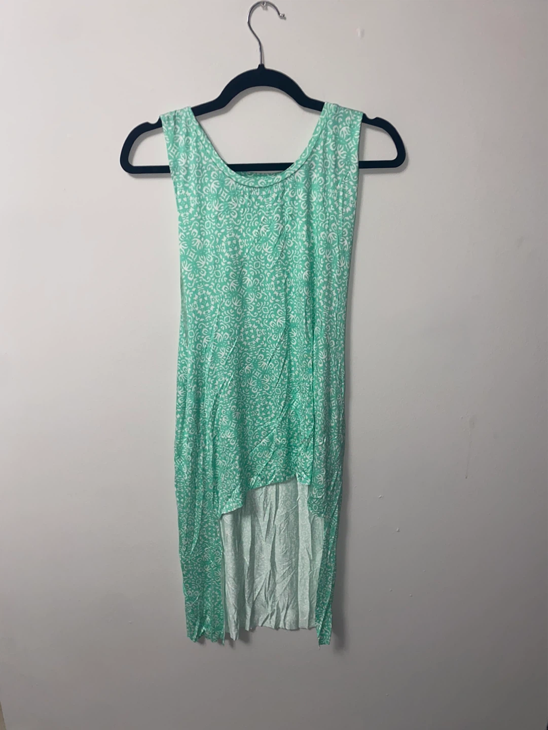 Green Sleeveless Tank Dress with White Pattern - photo 2
