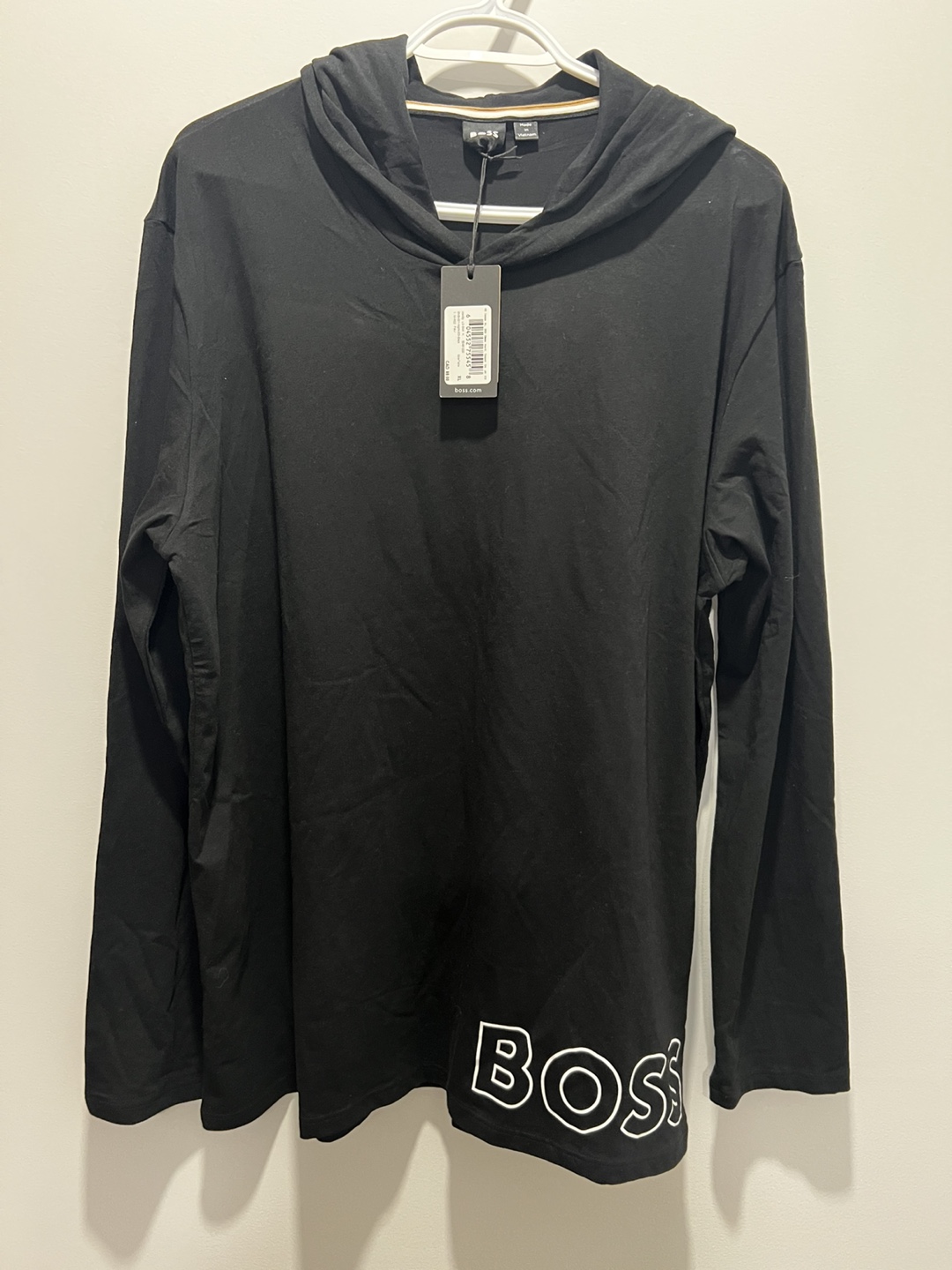 NEW BOSS Black Long Sleeve Hooded Shirt - Size XL