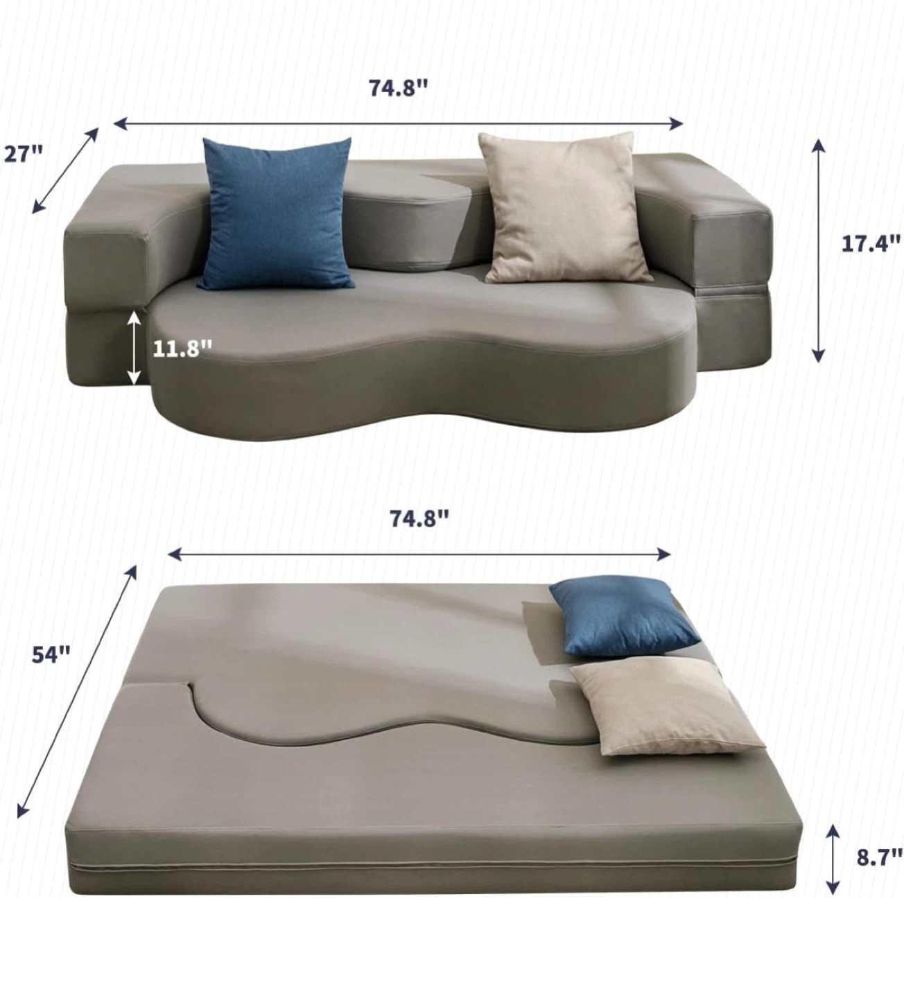 Gray Modular Sofa Bed with Pillows - photo 3