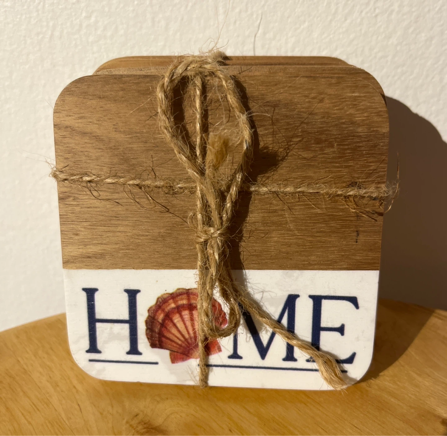 Set of 4 "HOME" Coasters with Shell Design