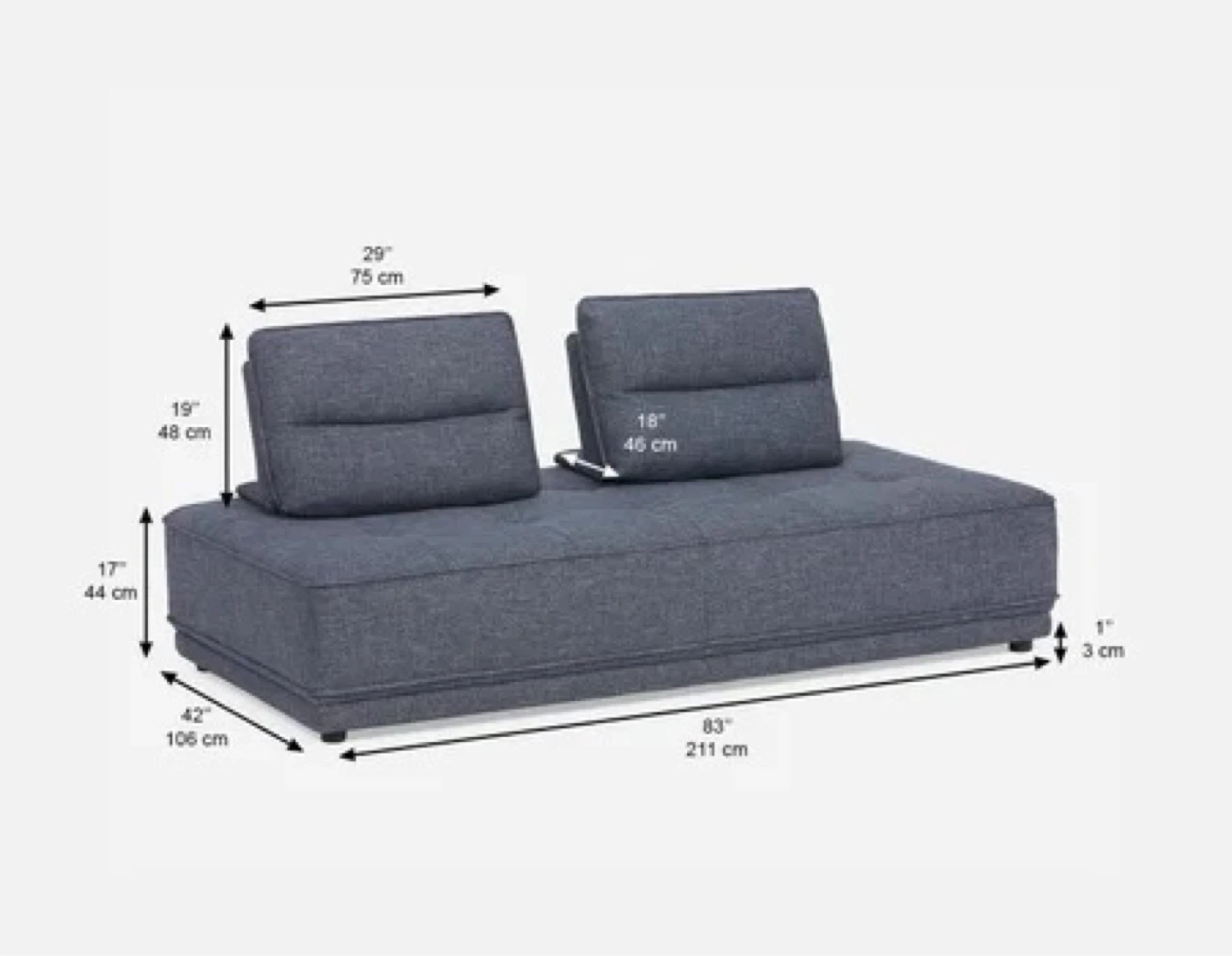 Blue Tufted Chaise Lounge with Two Pillows