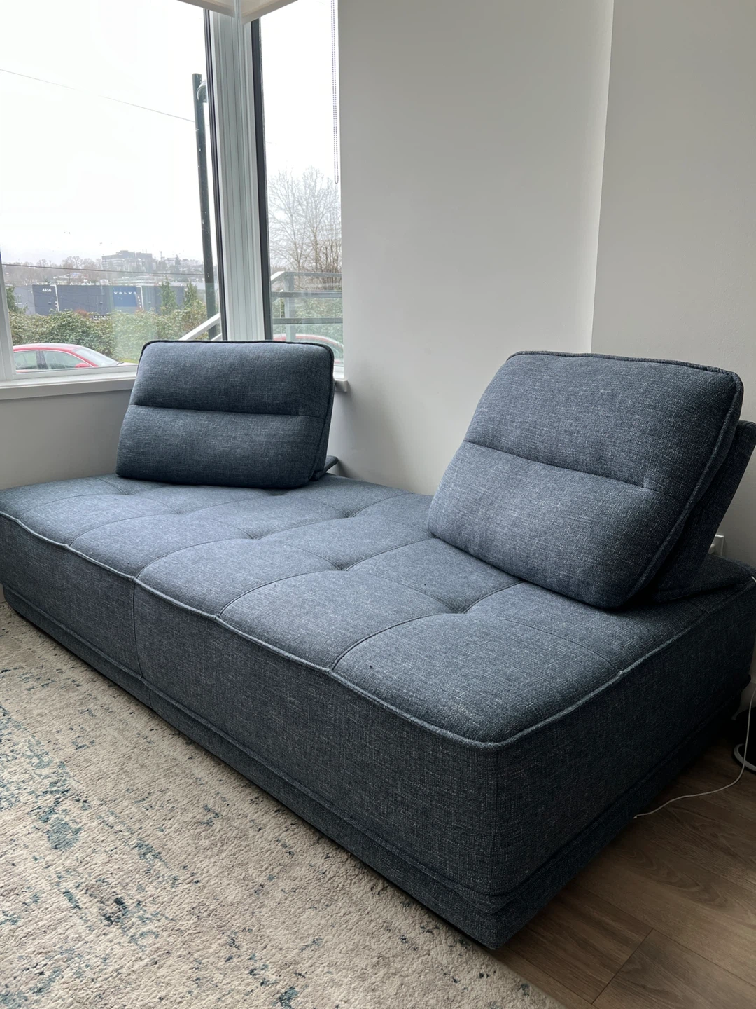 Blue Tufted Chaise Lounge with Two Pillows - photo 2