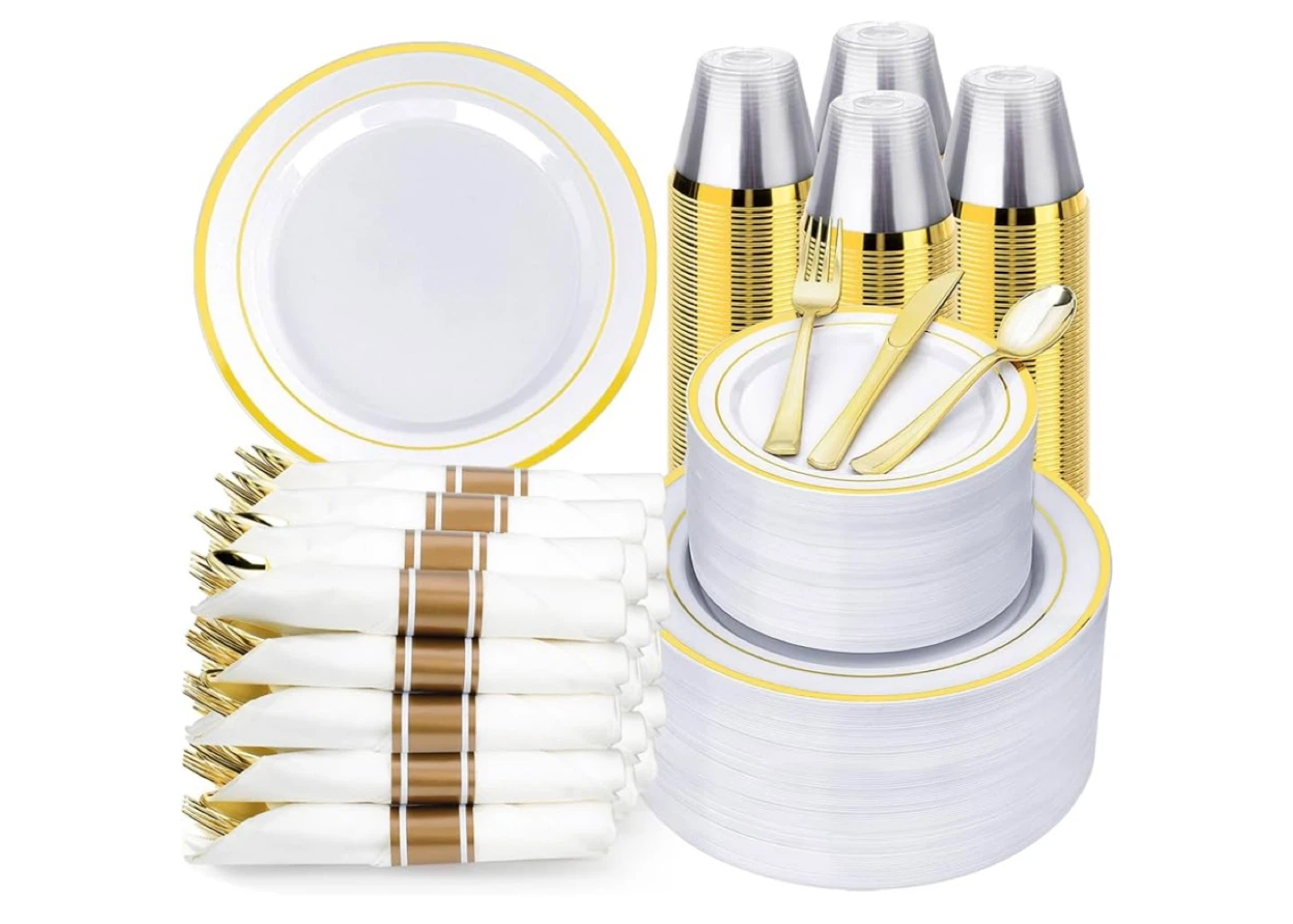 Gold Trim Plastic Plates & Cutlery Set