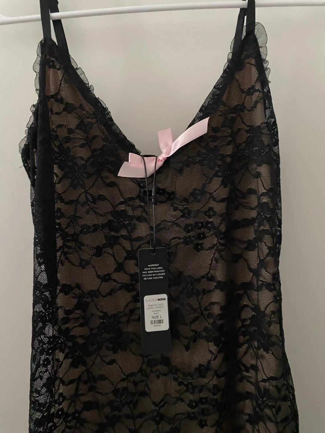 Fashion Nova Sabrina Lace Capri Jumpsuit - Black - Size L