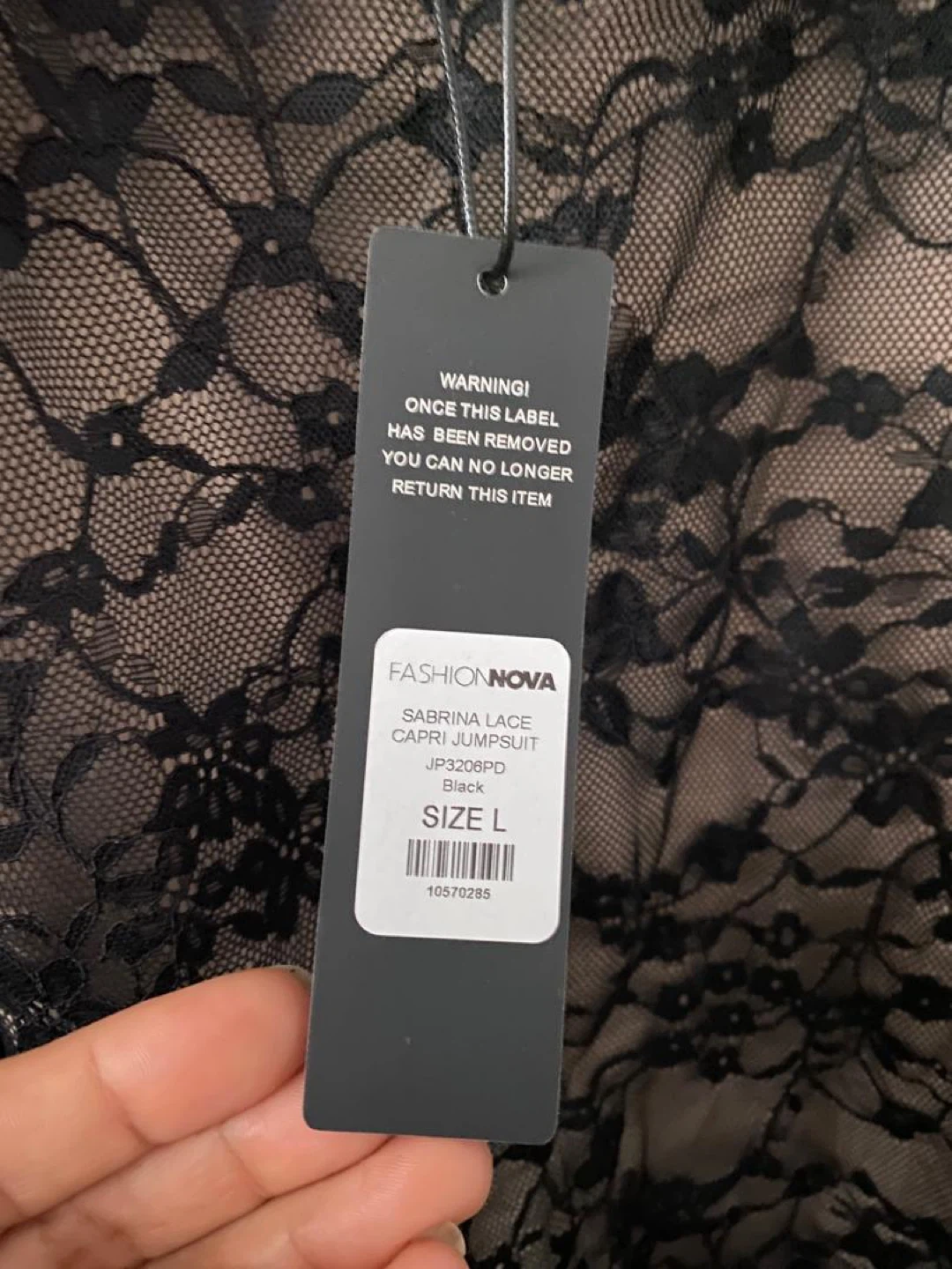 Fashion Nova Sabrina Lace Capri Jumpsuit - Black - Size L - photo 3