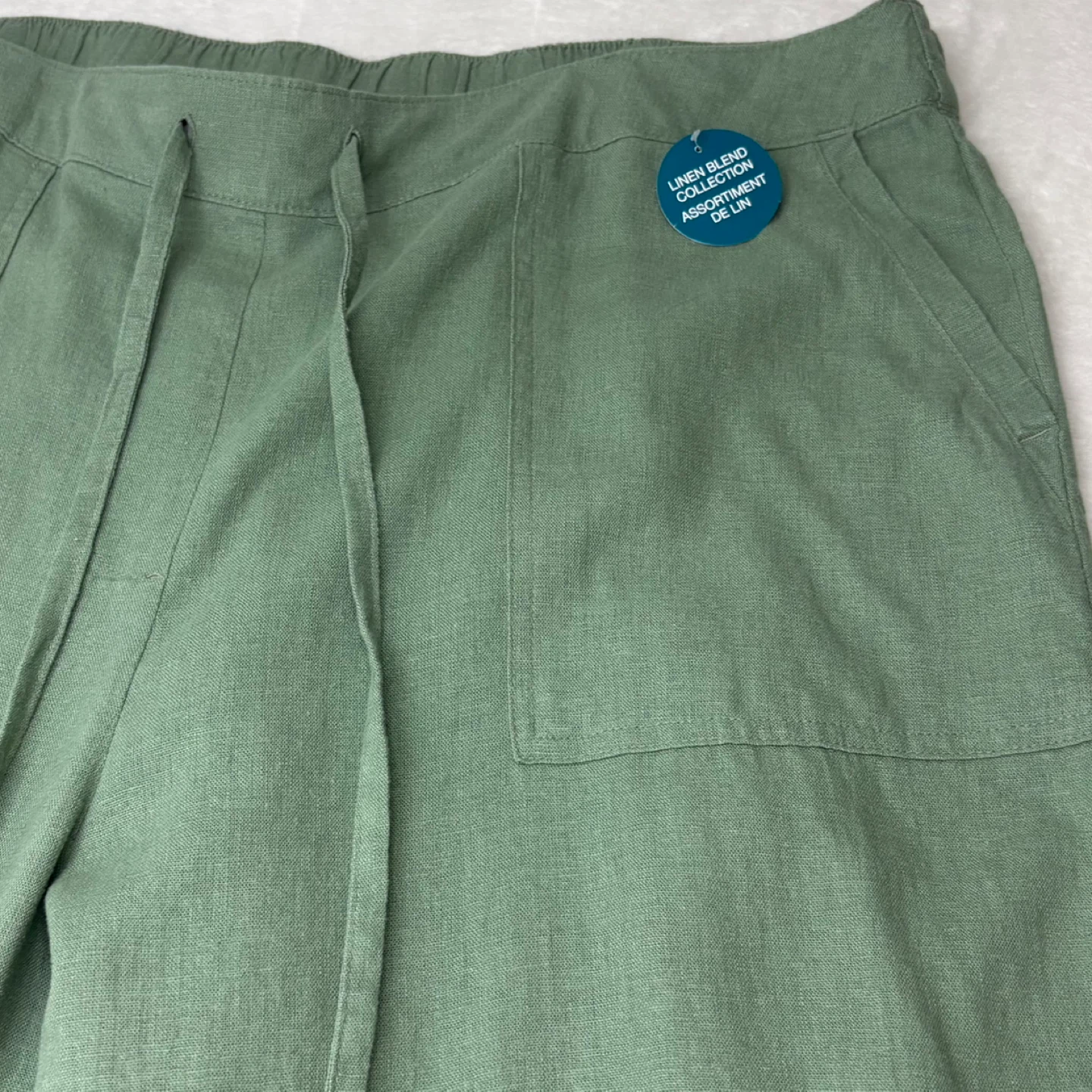 MyStyle Sage Green Wide Leg Cropped Linen Pants Pull On Size 1X - photo 3