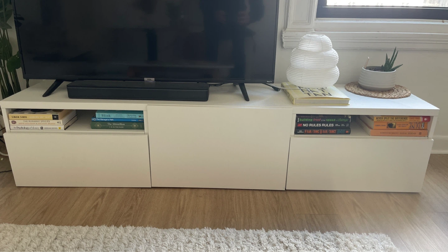 White Media Console TV Stand with Drawers - photo 2