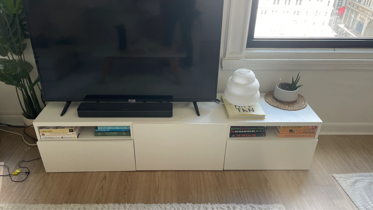 White Media Console TV Stand with Drawers