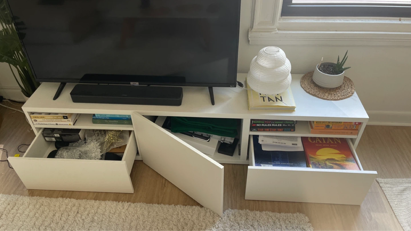 White Media Console TV Stand with Drawers - photo 3