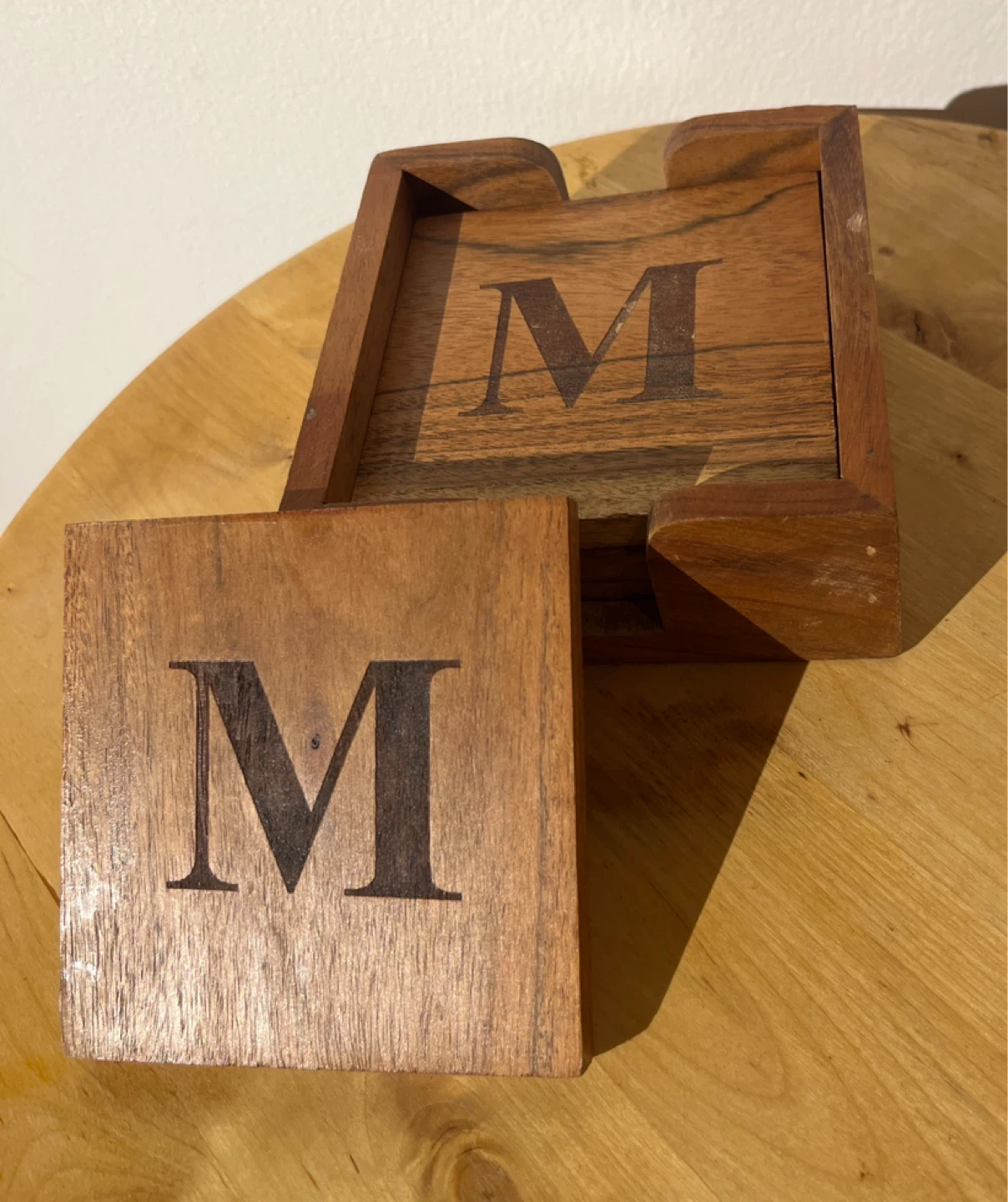 Wooden Coaster Set with "M" Monogram - Set of 4 - photo 3