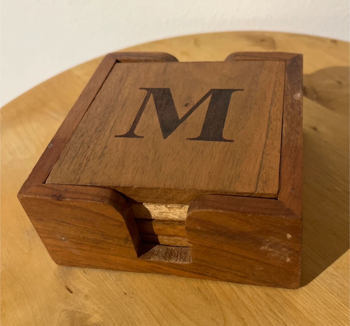 Wooden Coaster Set with "M" Monogram - Set of 4 - photo 4